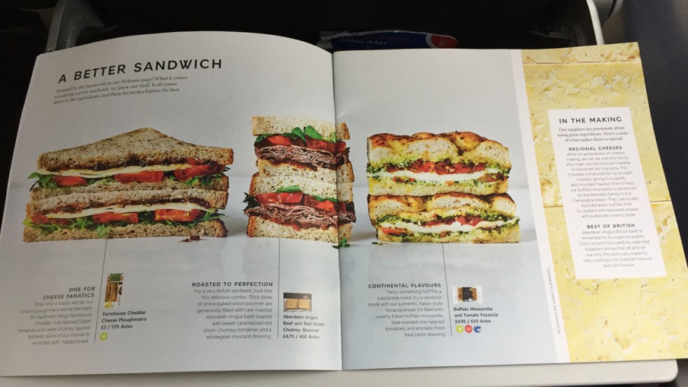 british airways onboard menu